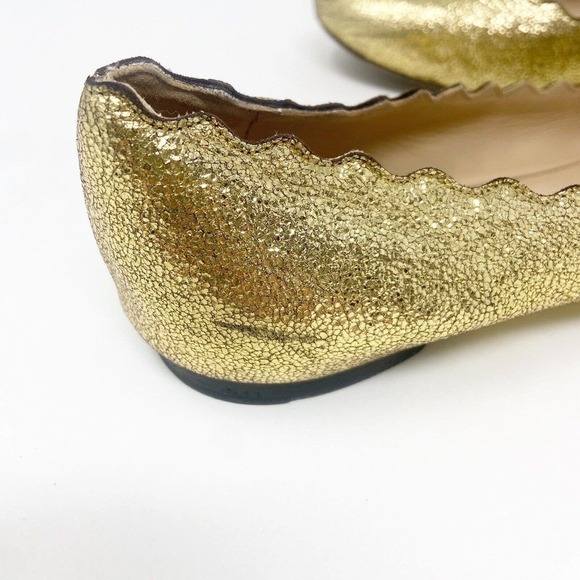 Chloe Lauren Gold Metallic Sparkle Scalloped Ballet Flats 37 US 7 - Picture 4 of 8